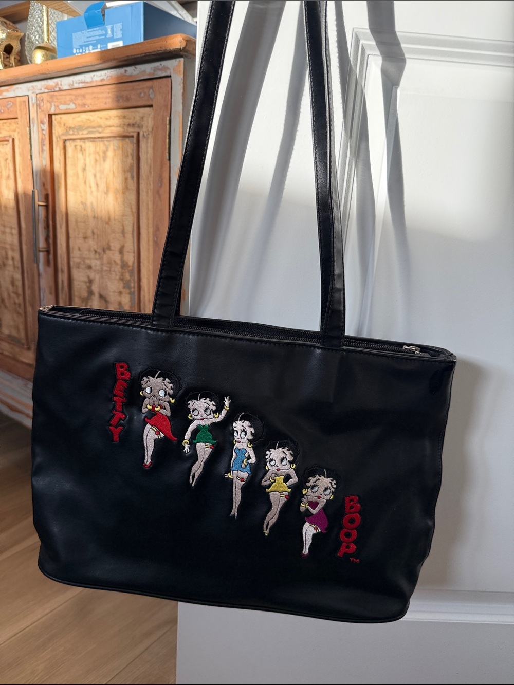 Black Betty Boop Embroidered Tote Bag